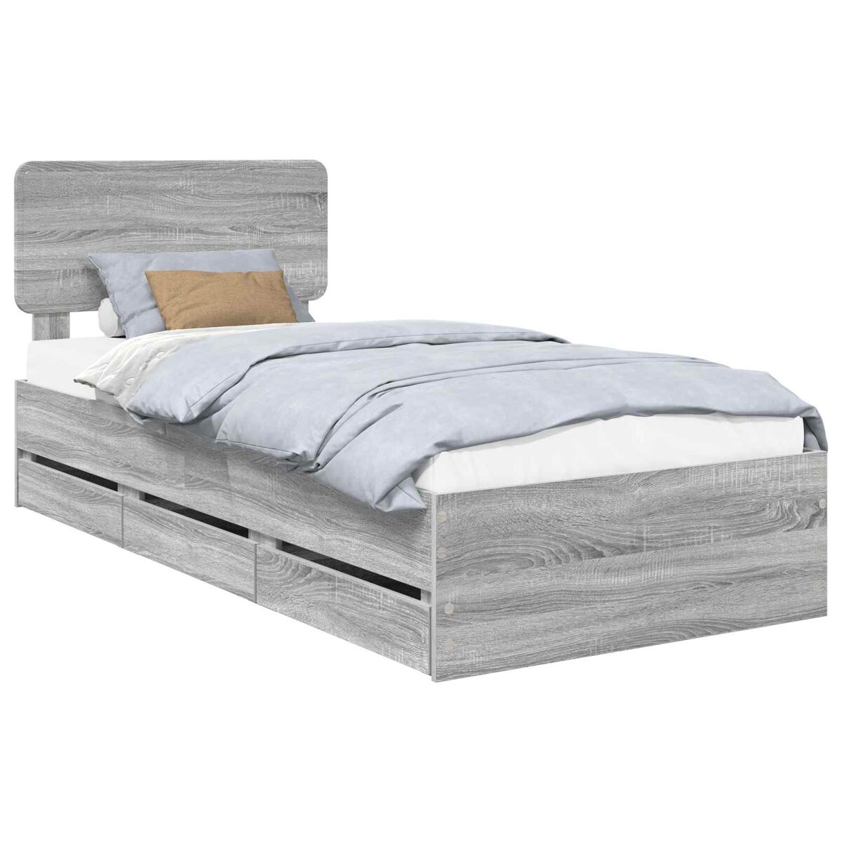 Estrutura de cama de solteiro para adultos com cabeceira - sonoma cinza 100 x 200 cm