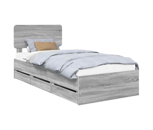 Estrutura de cama de solteiro para adultos com cabeceira - sonoma cinza 100 x 200 cm