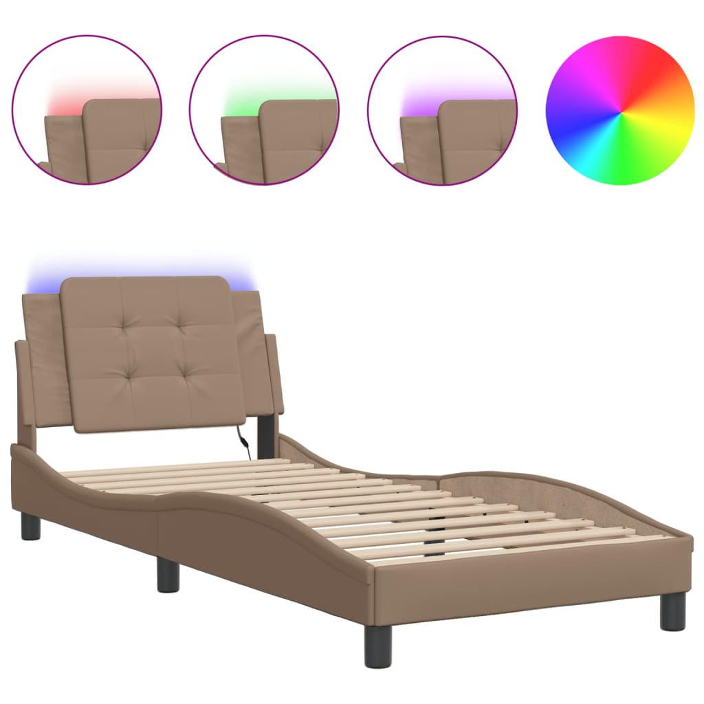 Estrutura de cama de solteiro para adultos com led zadar 80x200cm cappuccino