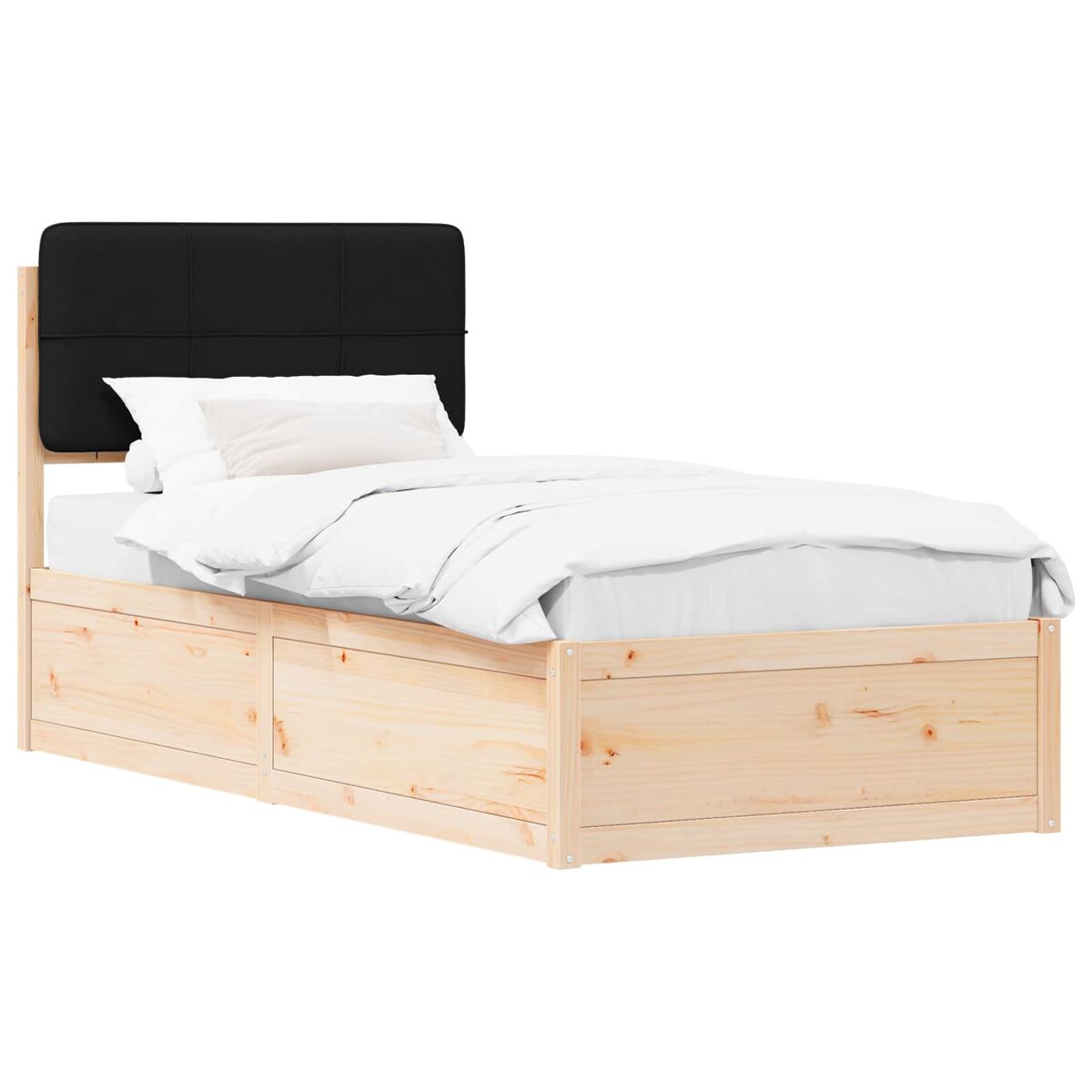 Estrutura de cama de solteiro para adultos com cabeceira estofada preto 90 x 200 cm