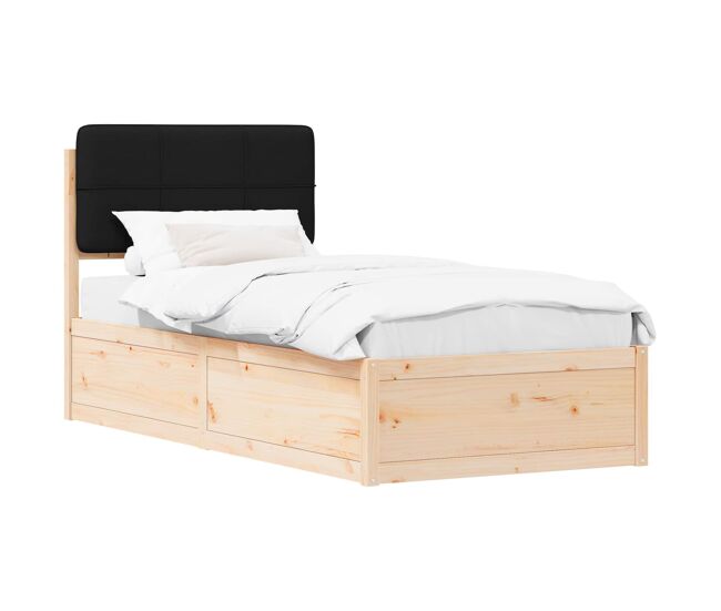 Estrutura de cama de solteiro para adultos com cabeceira estofada preto 90 x 200 cm