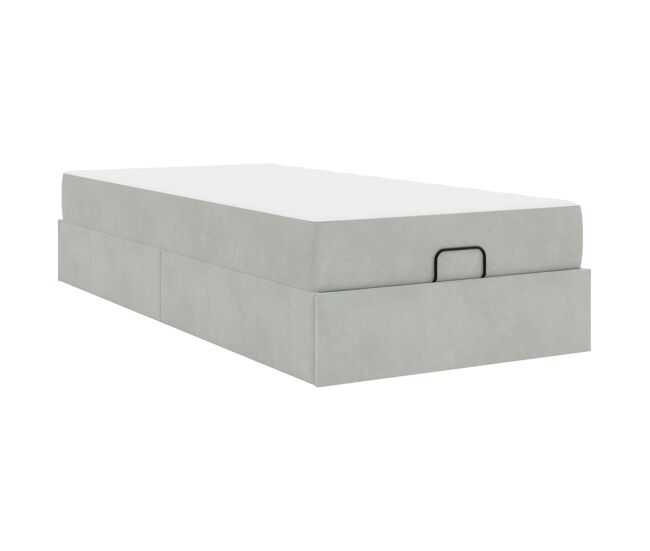 Estrutura de cama de solteiro box spring com colchão 2 pcs cinzento-claro veludo