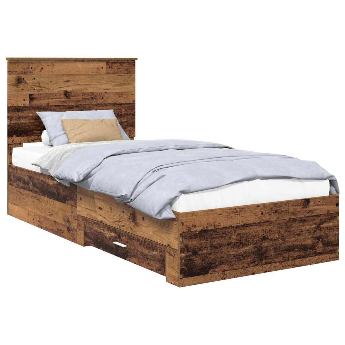 Estrutura de cama de solteiro para adultos madeira antiga 90 x 190 cm madeira processada