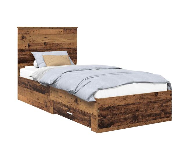 Estrutura de cama de solteiro para adultos madeira antiga 90 x 190 cm madeira processada