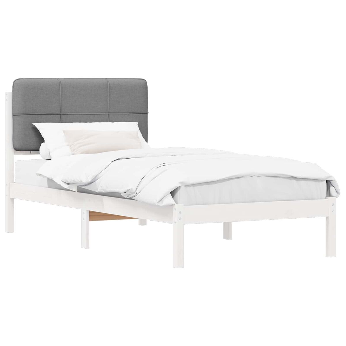 Estrutura de cama de solteiro simple com cabeceira estofada cinzento-claro