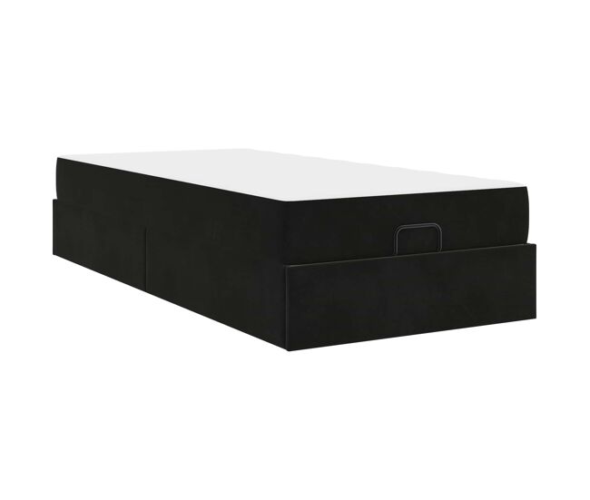 Estrutura de cama de solteiro para adultos com colchão com colchão 2 pcs preto veludo