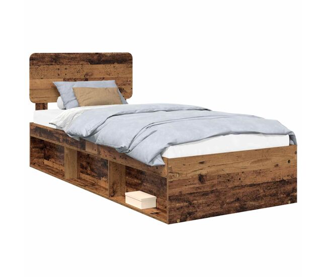 Estrutura de cama de solteiro para adultos com cabeceira - madeira antiga 100 x 200 cm
