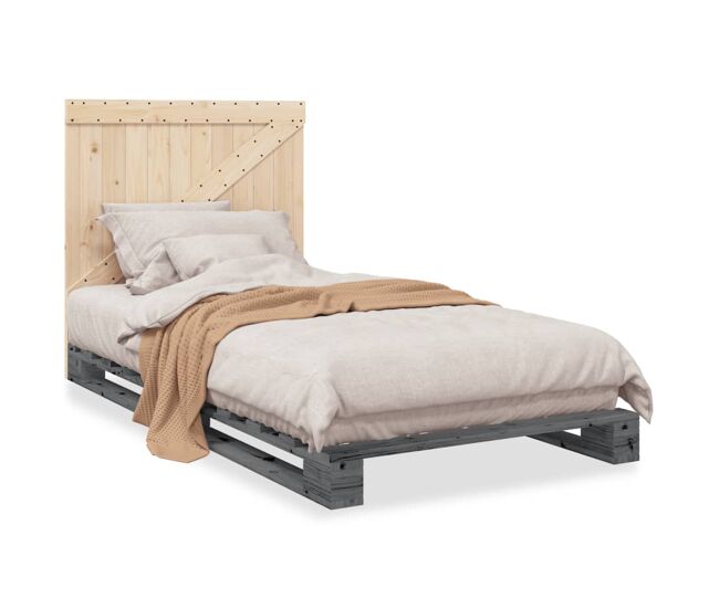 Estrutura de cama de solteiro para adultos com cabeceira 100x200cm pinho maciço cinza