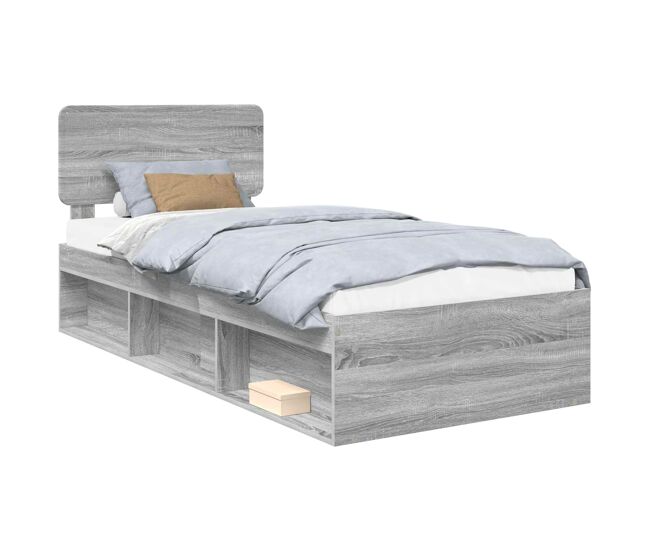 Estrutura de cama de solteiro para adultos com cabeceira - cinza sonoma 100 x 200 cm