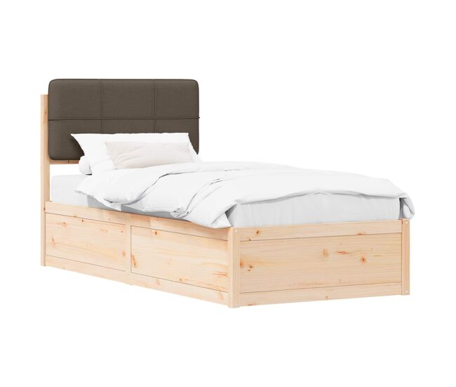 Estrutura de cama de solteiro design com cabeceira estofada cinzento-acastanhado
