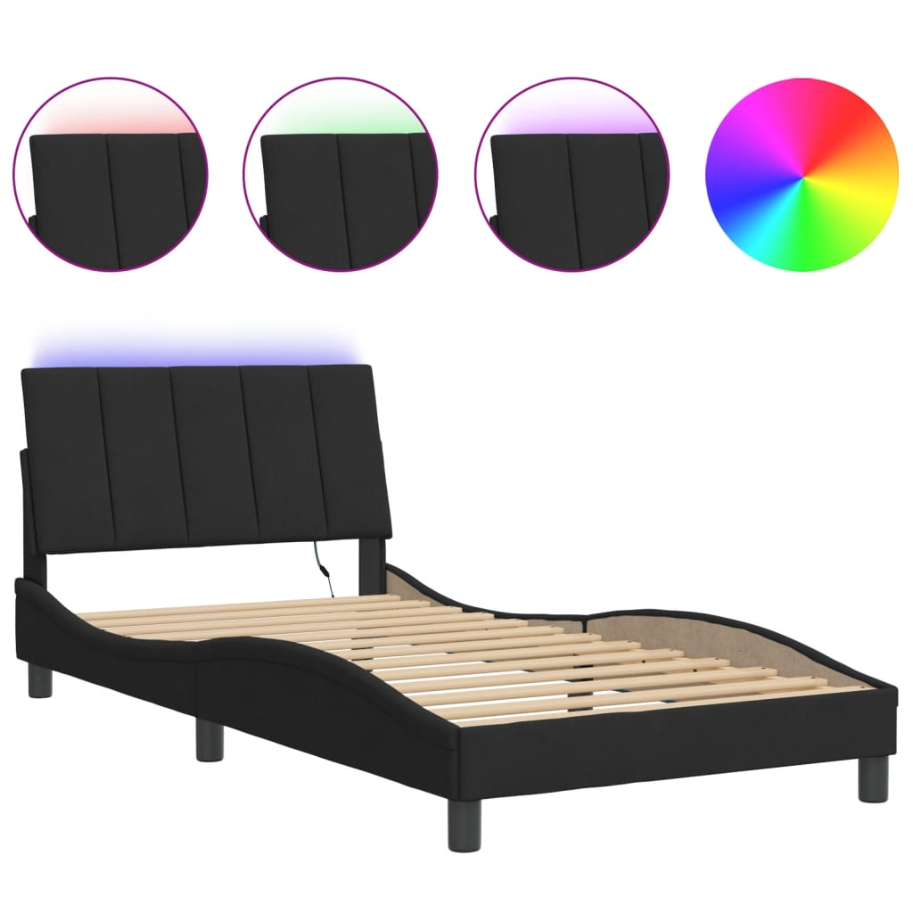 Estrutura de cama de solteiro para adultos com led 100x200 cm veludo preto