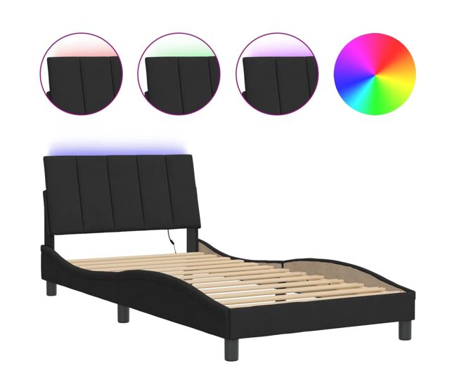 Estrutura de cama de solteiro para adultos com led 100x200 cm veludo preto