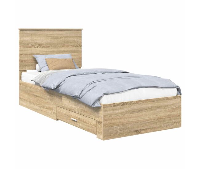 Estrutura de cama de solteiro moderno com cabeceira - carvalho sonoma 90 x 190 cm