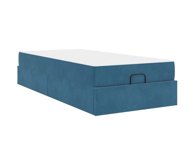 Estrutura de cama de solteiro para adultos com colchão com colchão 2 pcs azul veludo