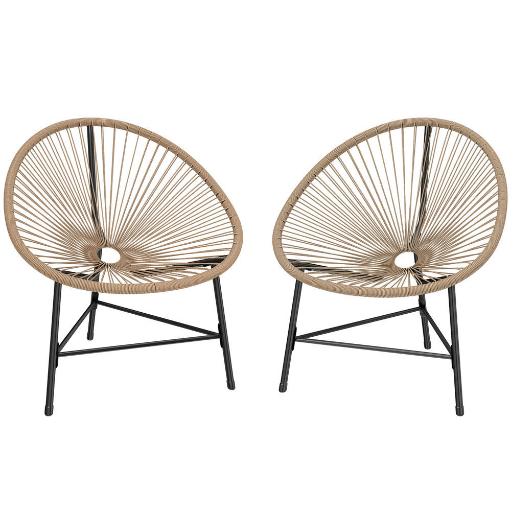 Outsunny conjunto de 2 cadeiras acapulco de jardim em vime sintético cadeiras de jardim exterior com estrutura triangular em aço para varanda terraço