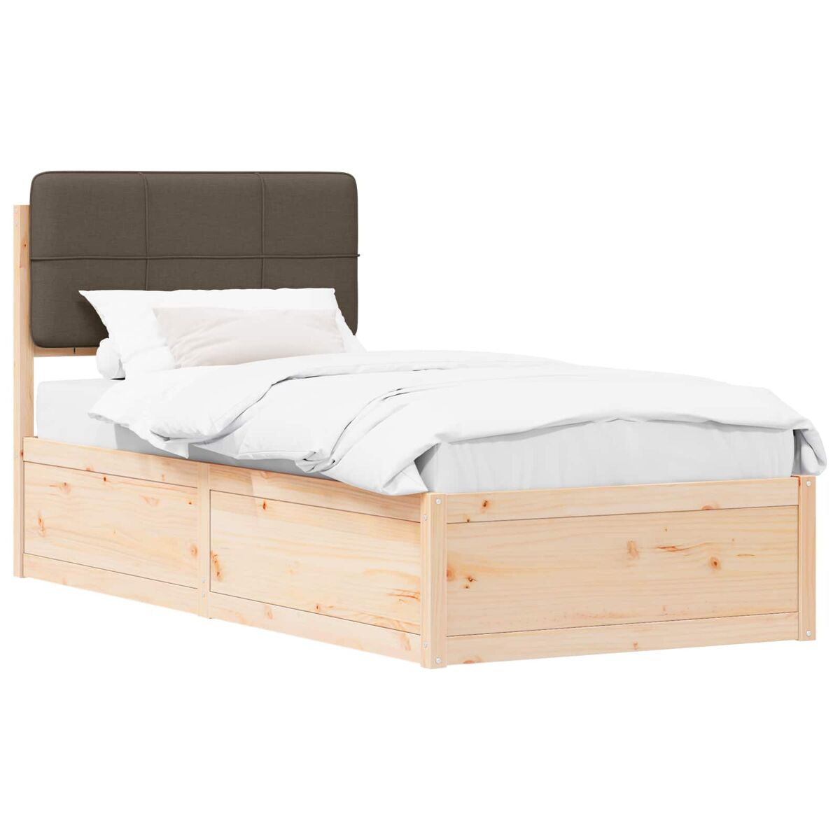 Estrutura de cama de solteiro design com cabeceira estofada cinzento-acastanhado