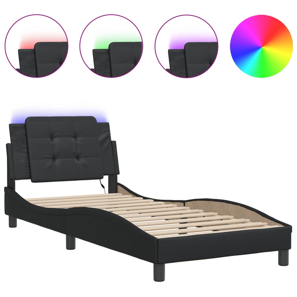 Estrutura de cama de solteiro para adultos com led zadar 80x200 cm preto