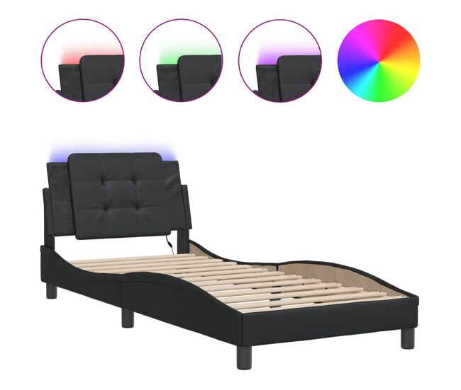 Estrutura de cama de solteiro para adultos com led zadar 80x200 cm preto