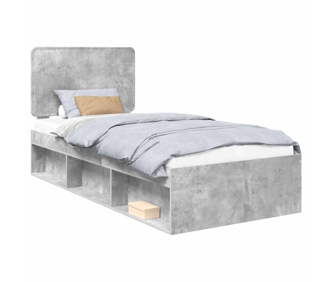 Estrutura de cama de solteiro para adultos com cabeceira - cinza concreto 100 x 200 cm