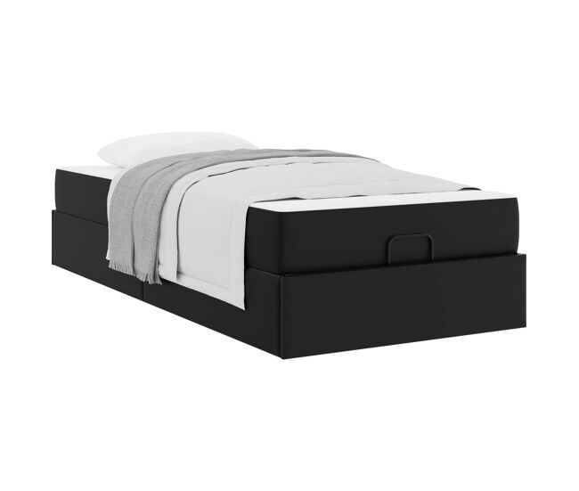 Estrutura de cama de solteiro para adultos com colchão com colchão 2 pcs preto pvc
