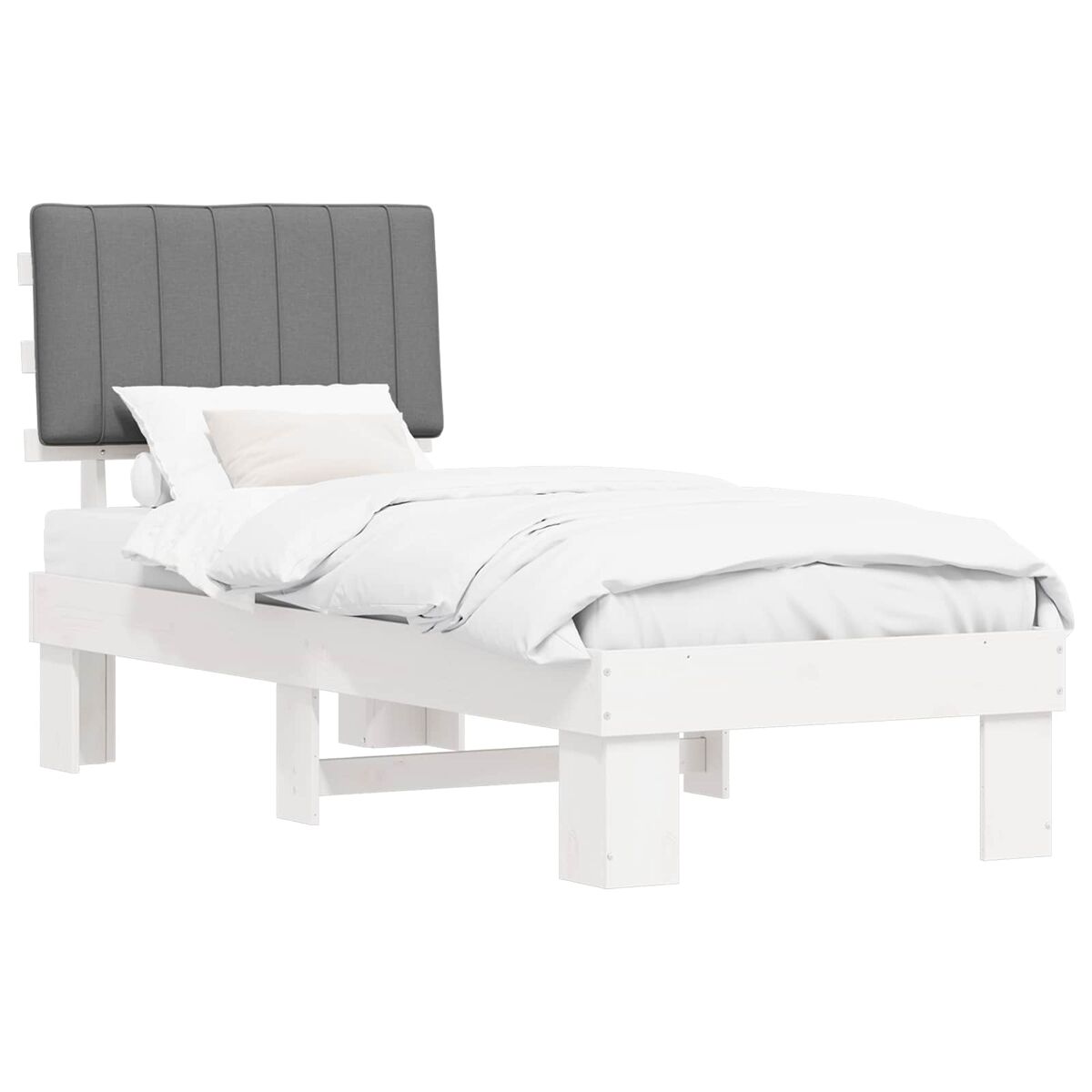 Estrutura de cama de solteiro simple com cabeceira estofada cinzento-claro