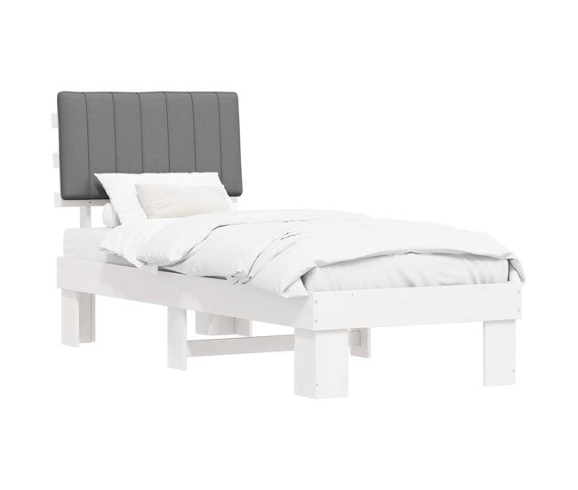 Estrutura de cama de solteiro simple com cabeceira estofada cinzento-claro