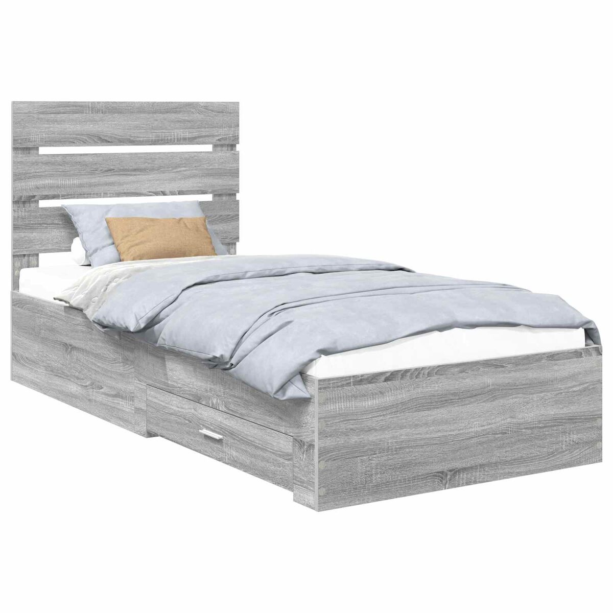 Estrutura de cama de solteiro para adultos com gaveta cinza sonoma e prata 75 x 190 cm