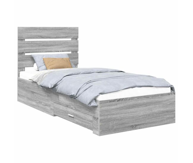 Estrutura de cama de solteiro para adultos com gaveta cinza sonoma e prata 75 x 190 cm