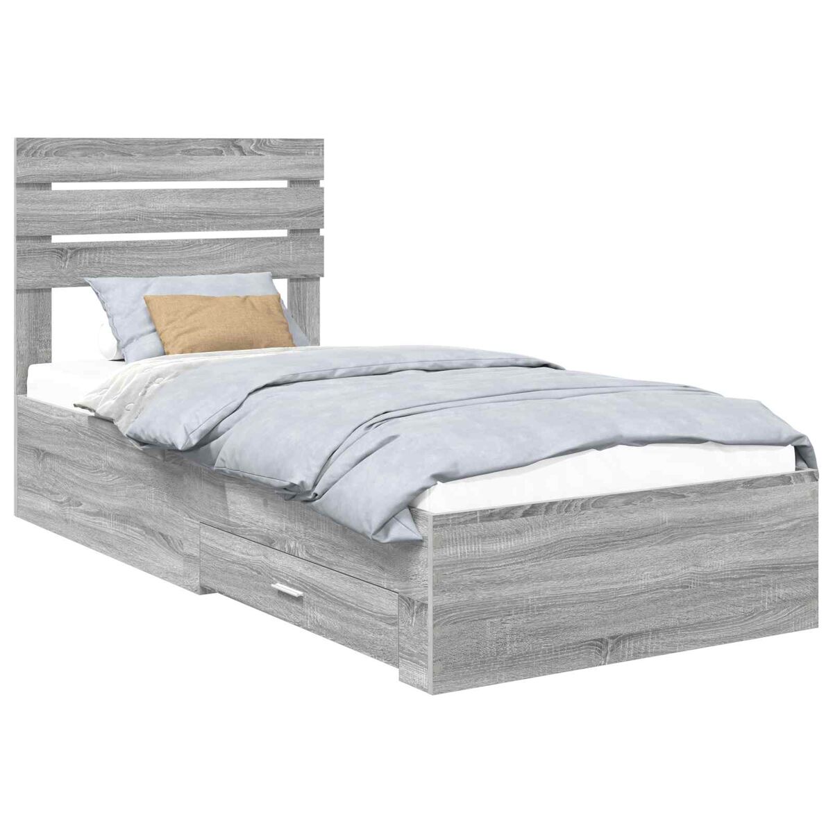 Estrutura de cama de solteiro para adultos com gaveta cinza sonoma e prata 75 x 190 cm