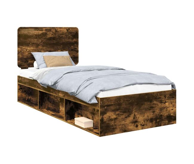 Estrutura de cama de solteiro para adultos com cabeceira - carvalho defumado 100 x 200 cm