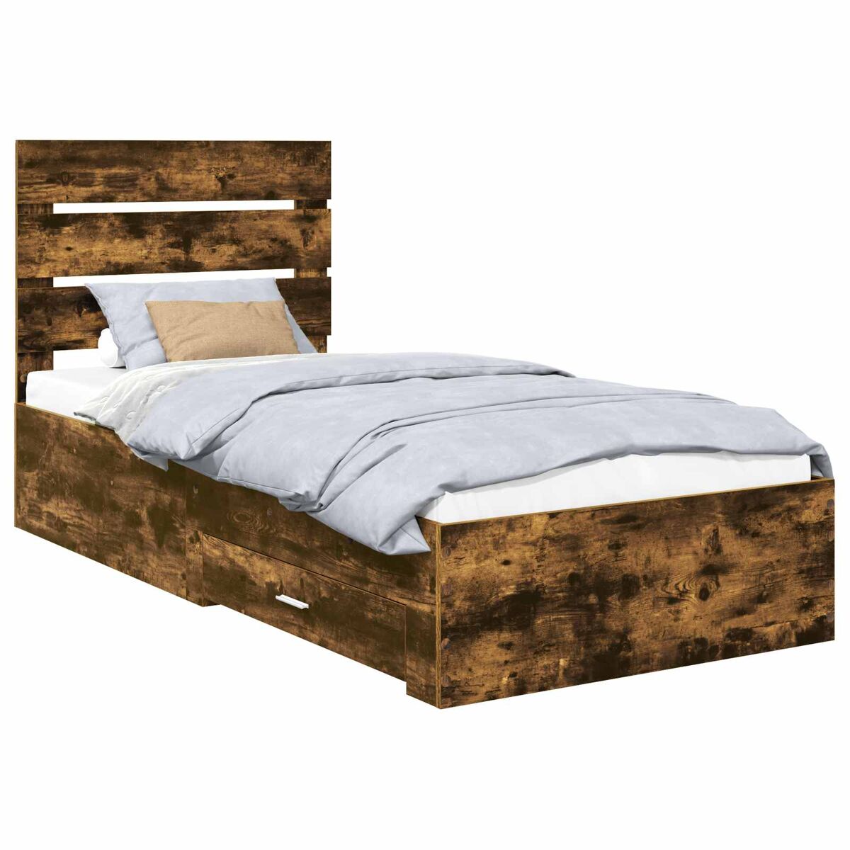 Estrutura de cama de solteiro para adultos carvalho defumado e prata 75 x 190 cm