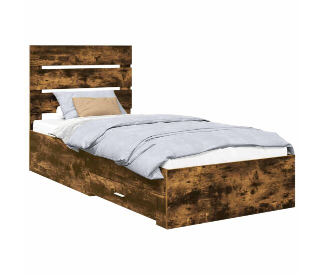 Estrutura de cama de solteiro para adultos carvalho defumado e prata 75 x 190 cm