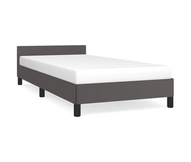 Estrutura de cama de solteiro para adultos c/ cabeceira 90x190 cm cinzento