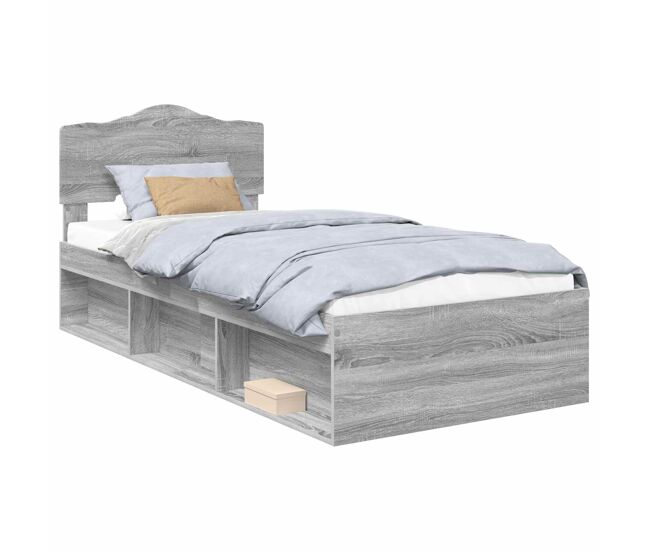Estrutura de cama de solteiro para adultos com cabeceira - cinza sonoma 100 x 200 cm