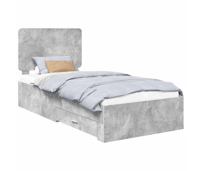 Estrutura de cama de solteiro para adultos cinzento 70 x 190 cm madeira processada