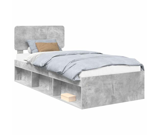 Estrutura de cama de solteiro para adultos com cabeceira - cinza concreto 100 x 200 cm