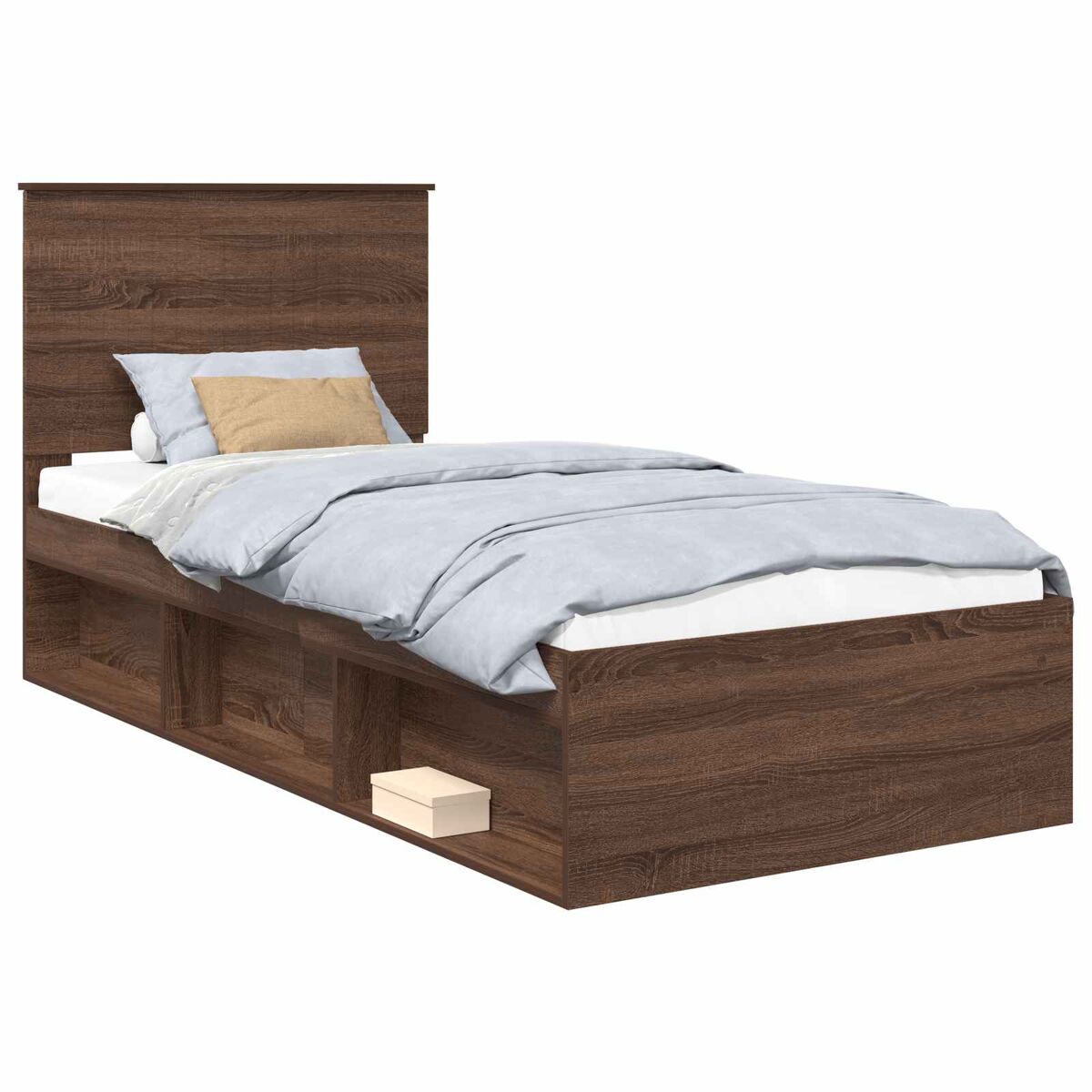 Estrutura de cama de solteiro moderno com cabeceira - carvalho marrom 90 x 190 cm