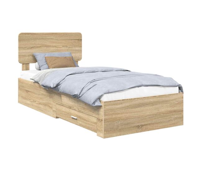 Estrutura de cama de solteiro moderno com cabeceira - carvalho sonoma 90 x 200 cm
