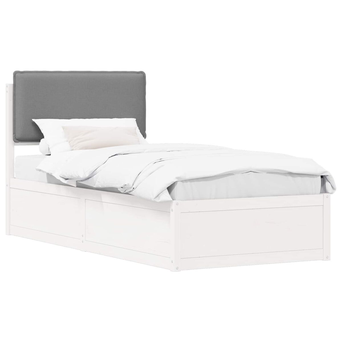 Estrutura de cama de solteiro simple com cabeceira estofada cinzento-claro