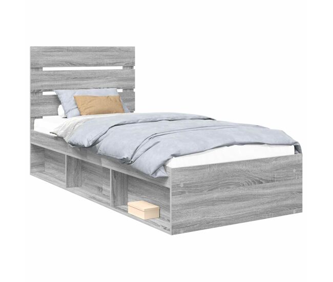 Estrutura de cama de solteiro para adultos com cabeceira - cinza sonoma 100 x 200 cm
