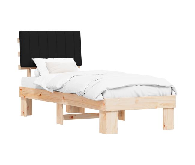 Estrutura de cama de solteiro para adultos com cabeceira estofada preto 80 x 200 cm