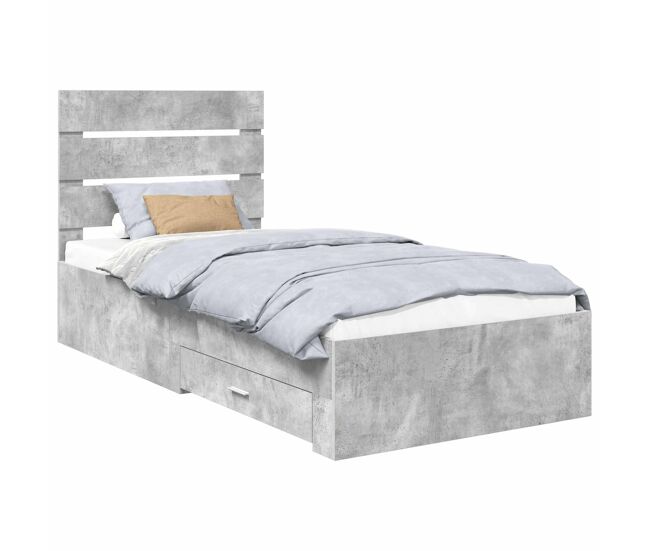Estrutura de cama de solteiro para adultos com gaveta cinza concreto e prata 70 x 190 cm