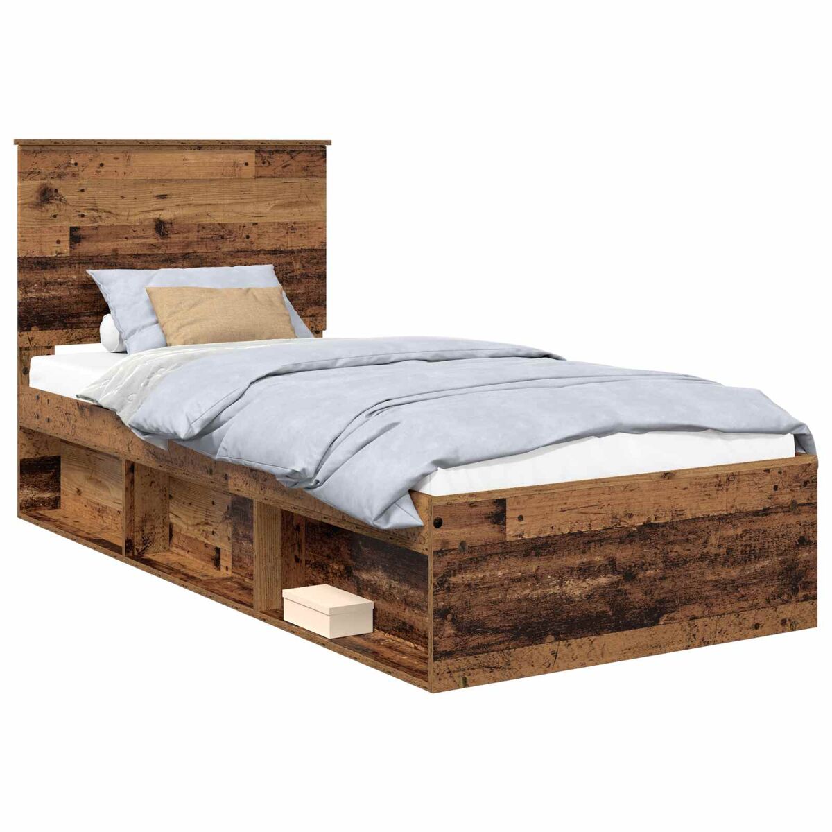 Estrutura de cama de solteiro para adultos com cabeceira madeira antiga 90 x 190 cm