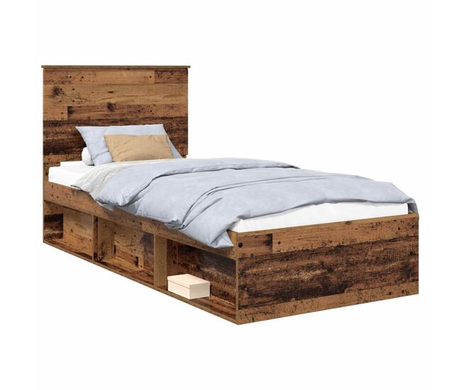 Estrutura de cama de solteiro para adultos com cabeceira madeira antiga 90 x 190 cm