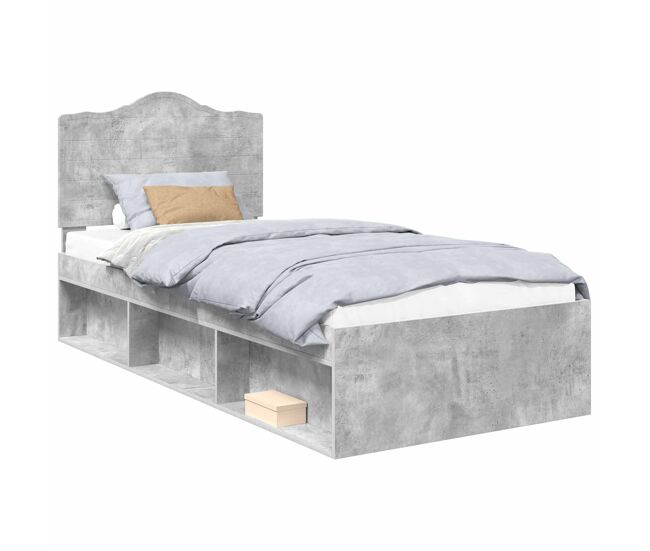 Estrutura de cama de solteiro para adultos com cabeceira - cinza concreto 100 x 200 cm