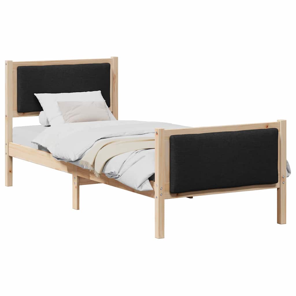 Estrutura de cama de solteiro para adultos com cabeceira preto 75 x 190 cm tecido