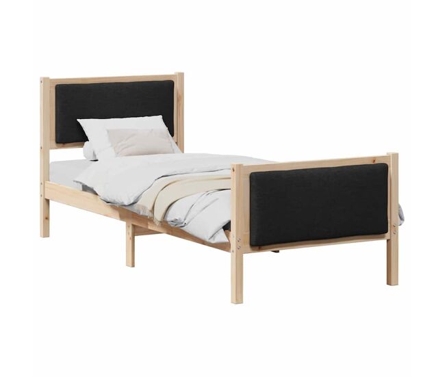 Estrutura de cama de solteiro para adultos com cabeceira preto 75 x 190 cm tecido