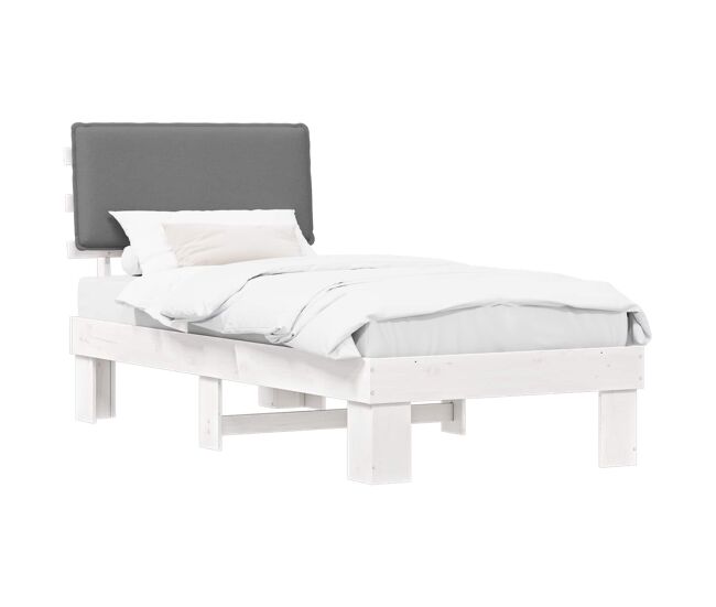 Estrutura de cama de solteiro simple com cabeceira estofada cinzento-claro