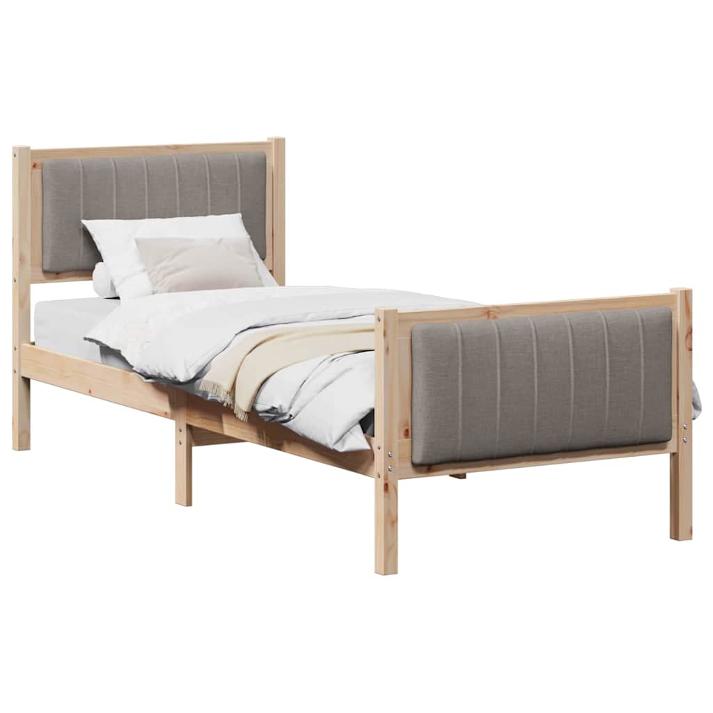 Estrutura de cama de solteiro para adultos com cabeceira marrom e taupe 75 x 190 cm