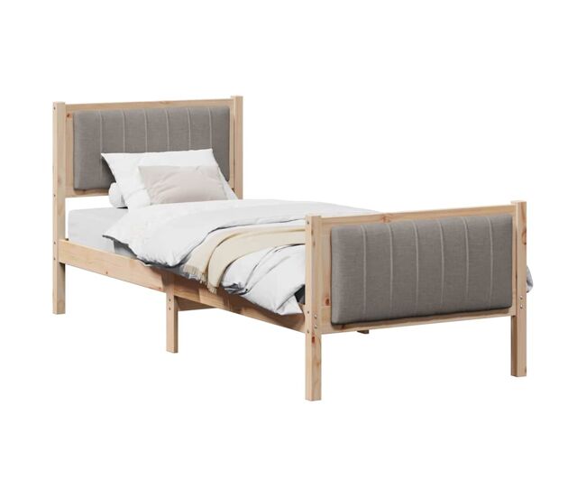 Estrutura de cama de solteiro para adultos com cabeceira marrom e taupe 75 x 190 cm